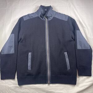 GANT Men’s XL 100% Wool Knit Full Zip Jacket Navy Blue Elbow Patches Lined